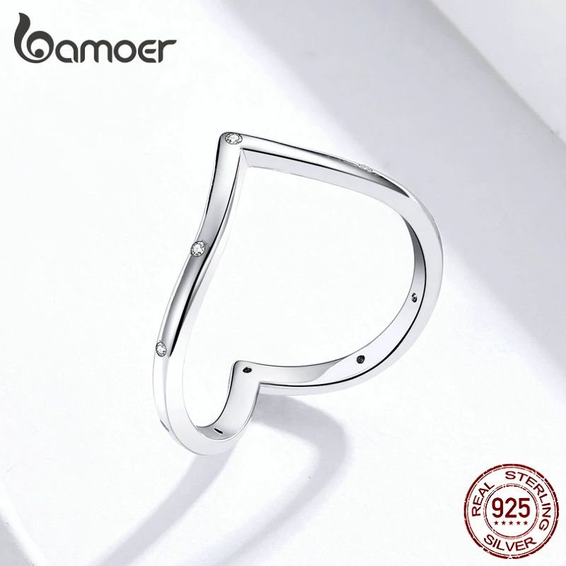 bamoer GXR622 925 Sterling Silver Heart Shape Love Promise Wedding Ring Women Si - $33.01