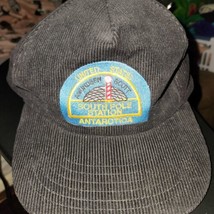 Vintage Corduroy Snapback Black Cap Hat, US south pole station, Antarctica - £11.70 GBP