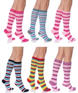 Striped Knee Socks for Women 6 Pairs Colorful Over the Calf Combed Cotto... - £14.21 GBP