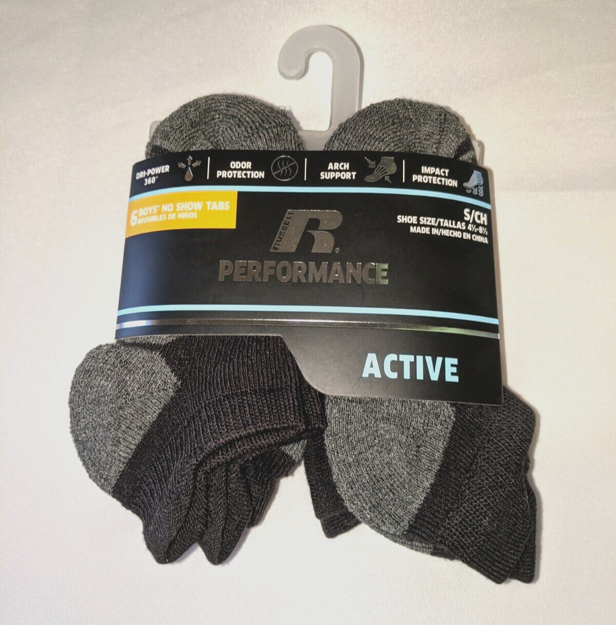 Primary image for Russell Performance Active Boys 6 p Black/Grey Ankle Socks S 4.5-8.5 Odor Contro