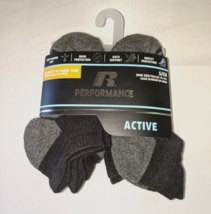 Russell Performance Active Boys 6 p Black/Grey Ankle Socks S 4.5-8.5 Odo... - $16.44