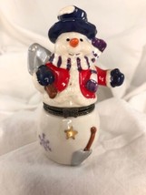 Christmas Figurine Trinket Treasure Box Ceramic Porcelain+surprise snowm... - $9.86
