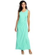Lands End Women&#39;s Sleeveless Knot Waist Maxi Dress Sunwashed Aqua New - $48.00 CAD