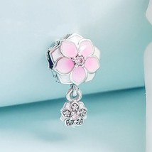 Spring Release 925 Sterling Silver Magnolia Bloom Charm With Enamel and Cz Charm - £13.21 GBP