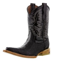 Boy Kids Toddler Black Real Leather Wear Cowboy Boots Stingray Crocodile... - £44.06 GBP