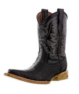 Boy Kids Toddler Black Real Leather Wear Cowboy Boots Stingray Crocodile... - £43.06 GBP