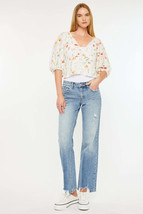 Kancan Mid Rise Frayed Hem Straight Jeans - £51.96 GBP