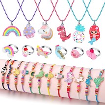 24 Pcs Little Girl Jewelry Set Kids Unicorn Necklace Cute Woven Bracelet Ring Fo - £25.30 GBP