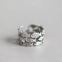 925 Sterling Silver Jewelry Cute Fish Creative Retro Adjustable Ring - £7.95 GBP