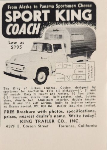 Primary image for 1956 Print Ad Sport King Coach Pickup Truck Camper King Trailer Torrance,CA