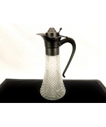 Vintage Glass Stein Pitcher, Pewter Lid &amp; Handle, Crosshatch Diamond Point - $93.71 CAD
