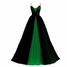 Gothic Ball Gown Prom Wedding Dress Spaghetti Strap Black Tulle Emerald Green 6 - £94.13 GBP