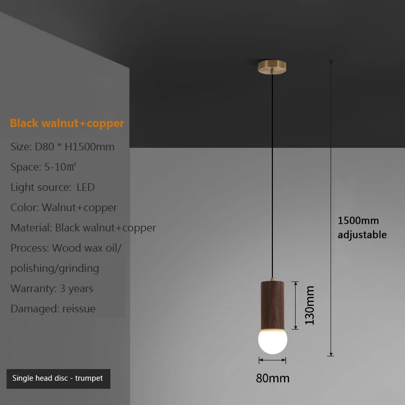 PHYVAL  pendant lamp black walnut Japanese dining room light new Chinese chandel - £170.95 GBP