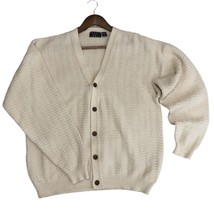 Vtg Trader Bay Men&#39;s Beige 100% Cotton Cardigan Sweater Grandpa Golf Size Large - £23.74 GBP