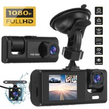 3 Lens Car Dvr Dash Cam Video Recorder 4K Front Rear Inside Camera Ips Screen - £36.31 GBP