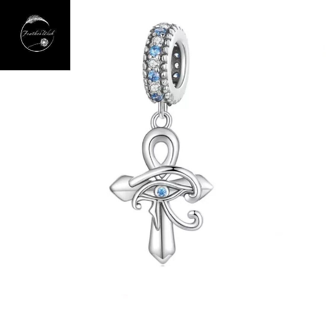 Horus God Egyptian Eye Cross Travel Dangle Charm Genuine Sterling Silver 925 Mum