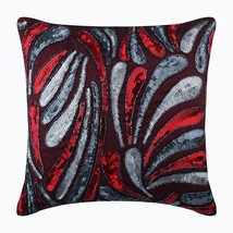 Red Art Silk 16&quot;x16&quot; Metallic Sequins Throw Pillows Cover, Royal Spalsh - £37.36 GBP+