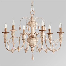 Gustavian Horchow French Restoration Antique White Beaded Farmhouse Chandelier - £502.70 GBP