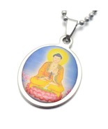 BUDDHA NECKLACE Stainless Steel Color Pendant 23&quot; Ball Chain Buddhist Je... - £7.11 GBP