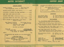 Hotel Cataract Coffee Shop Lunch &amp; Dinner Menu Sioux Falls South Dakota 1952 - $34.61