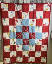 Handmade Quilted Child’s Quilt Bunnies Teddy Bears Kitten EUC Flannel Back 40x52 - £19.59 GBP