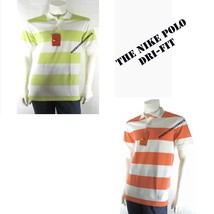 NIKE NEW MEN&#39;S STRIPED GOLF POLO SHIRT DRI-FIT STANDARD FIT GREEN &amp; ORAN... - $648.00 MXN