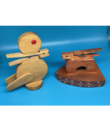 Vtg Handmade Wood Duck And IRON Clothes Pin Recipe Notes Holder Brown 6” - £7.41 GBP