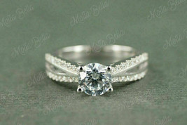 1Ct Round Cut Moissanite Solitaire Split Shank Wedding Ring 925 Sterling Silver - £74.40 GBP