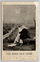 Couple Kissing Same Old Game On Bench Under Moonlight Postcard L22 - £3.89 GBP