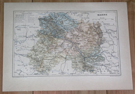 1887 Antique Original Map Of Department Of Marne Chalons / France - £16.85 GBP
