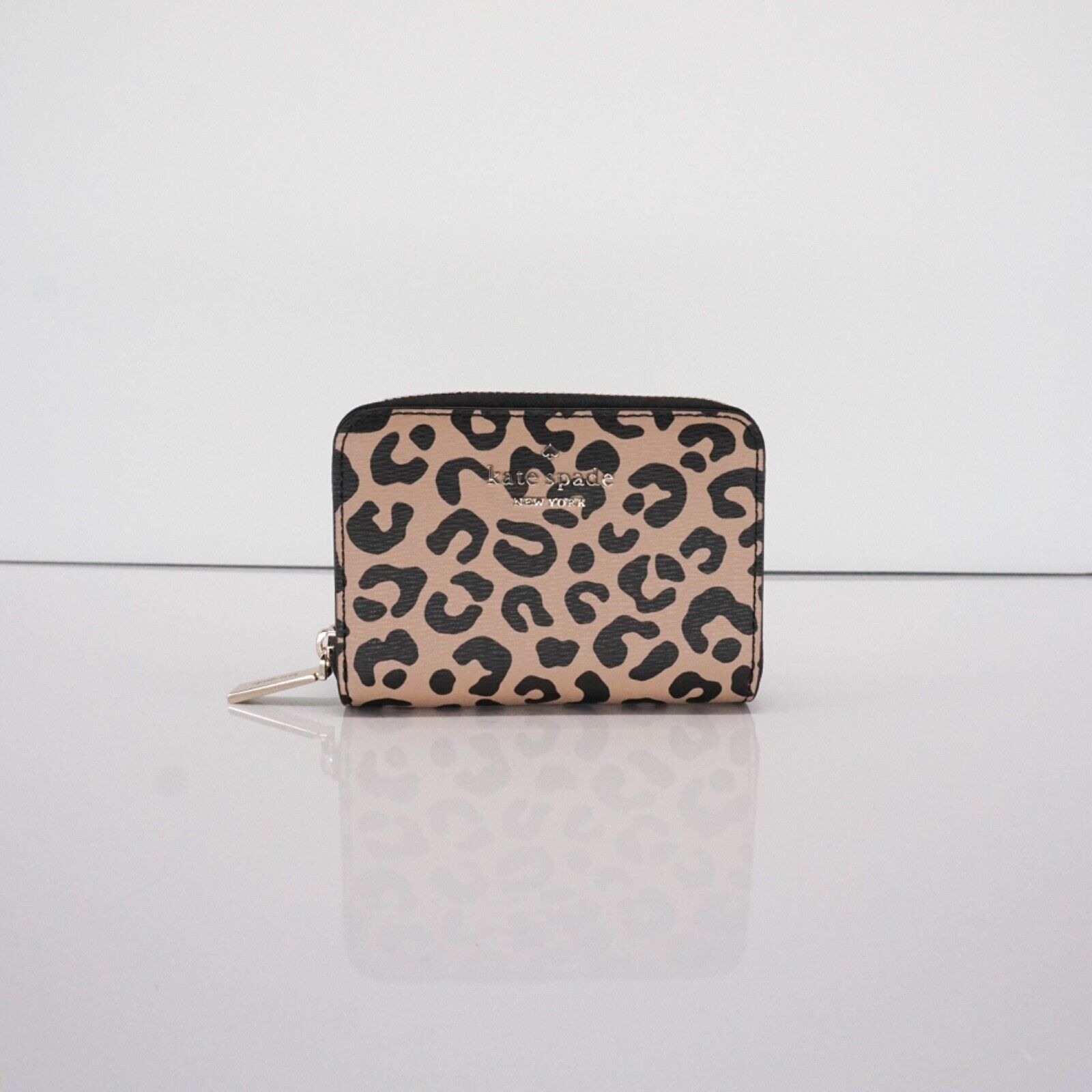 Kate Spade Darcy Small Zip Around Wallet PVC WLR00599 Leopard Black Brown