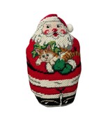 Vintage Needlepoint Pillow Santa Clause Centrum Christmas Yellow Cat White  - €30,61 EUR