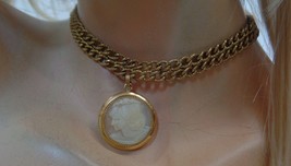 Beautiful Vintage Cameo Lady W Head to Left Charm Necklace Stamped 12K GF - £46.78 GBP