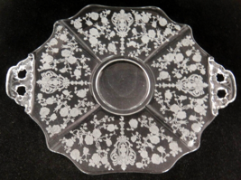 Cambridge Clear Elaine 14&quot; Cake Plate 2 Handled Etched Floral Shape 3400... - £14.89 GBP