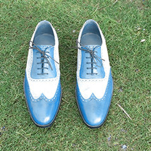 Two Tone Blue White Cont Wing Tip Derby Plain Rounded Toe Leather Shoes US 7-16 - $137.19