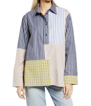 NWT MUNTHE Randy Mix Print Long Sleeve Button Up Shirt In Indigo Size 36 - £58.71 GBP