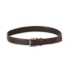 Wrangler Dark Brown Men’s Size 34 Woven Braided Leather Belt Stretch NWT... - $16.73