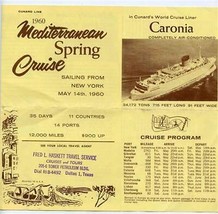 Cunard Line CARONIA 1960 Mediterranean Spring Cruise Brochure  - $18.81