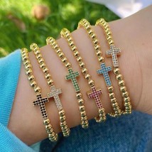 5Pcs Fashion new pave cz zircon cross bracelet, copper beads Elastic bracelets W - £38.37 GBP