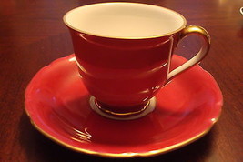 Victoria Czechoslovakia  coffee cup/saucer, red with gold rim [a*5-b1] - £27.15 GBP