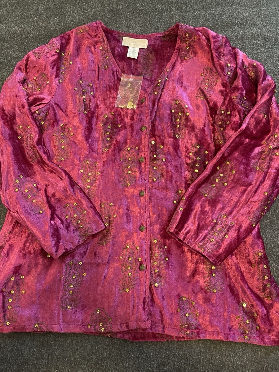 Soft Surroundings Jacket Womens Pink Velvet Embellished Sequins Paisley ... - $27.73