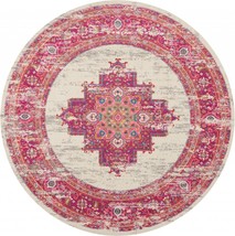 HomeRoots 385327 8 ft. Round Ivory &amp; Fuchsia Distressed Area Rug - £183.39 GBP
