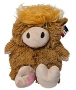Animal Adventure Highland Cow Plush Brown Shaggy Stuffed Animal 15" Pink... - $21.77