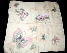 Vintage Japan Silk Vinal Blend Butterfly Sheer Scarf Hand Rolled Yellow 28 x 28 - £10.62 GBP