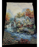 Nicky Boehme Tapestry Wall Hanging Stone Cottage Swan Water Mill Art Han... - $67.59 CAD