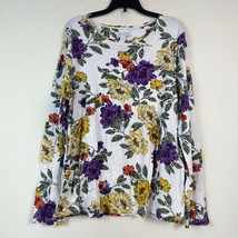 Charter Club Womens L Bright White Floral Long Sleeves Top NWT CK83 - $19.59