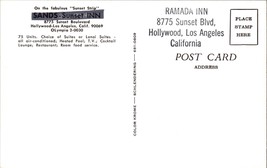 Vtg Postcard Ramada Inn , Sunset Blvd, Hollywood, Los Angeles, CA, Pool Area - £4.58 GBP