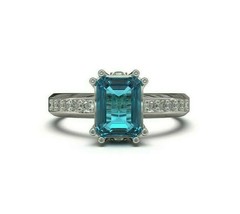 Swiss Blue Topaz Engagement Ring 6x8 mm Octagon 1.8 Ct swiss topaz Wedding ring - £50.07 GBP