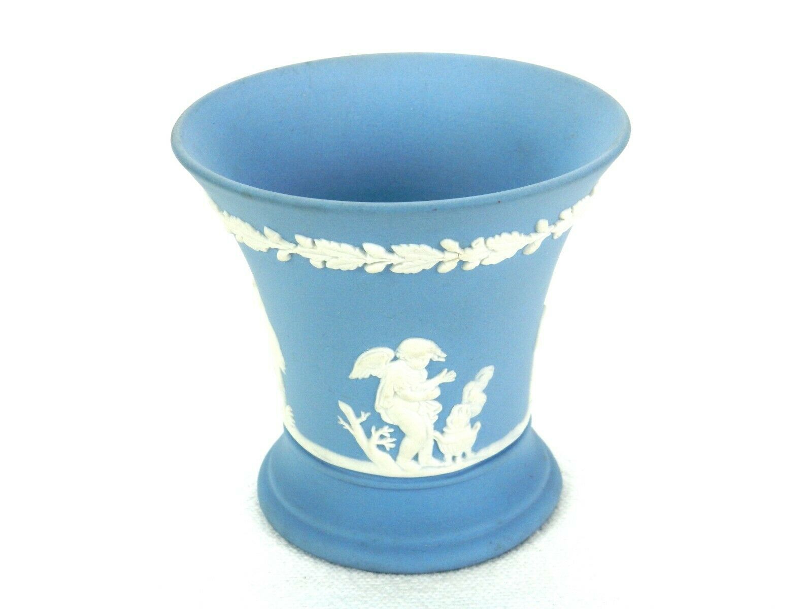 Wedgwood Horn Cup, Flared Vase, Cherub Artwork, Blue Jasperware, Signed, #WW-09 - $19.55