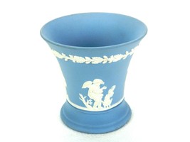 Wedgwood Horn Cup, Flared Vase, Cherub Artwork, Blue Jasperware, Signed, #WW-09 - £15.62 GBP